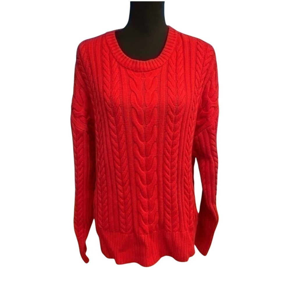 Philosophy Red Cable Knit Viscose Blend‎ Crew Neck Sweater Women's Size L NWT